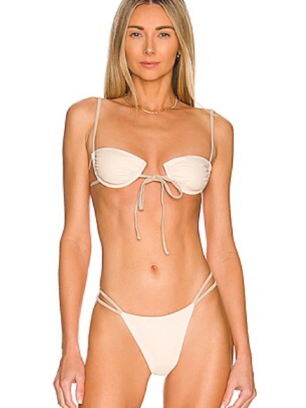 Tularosa Cream Tie-Front Strappy Bikini Set